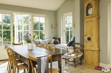 Grandfather clock by kitchen table