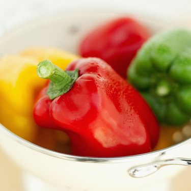 close-up of bell peppers in a bowl