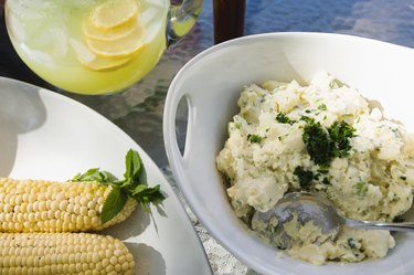 Potato salad and corn on the cob