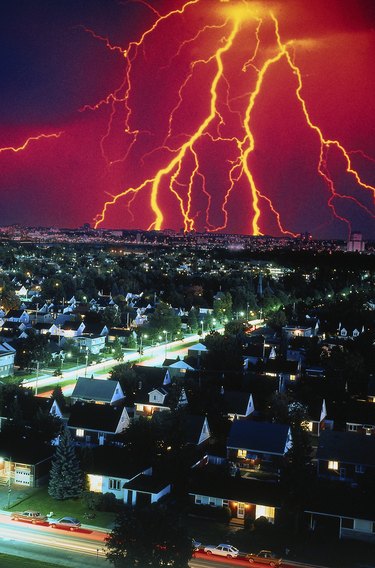 Lightning over city