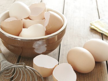 Egg shells in ceramic bowl