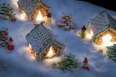 Small gingerbread village built from sweetness