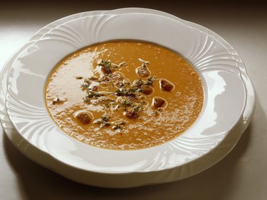 Bell Pepper Cream Soup with Garlic Croutons