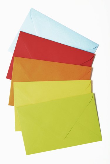 Five multi-colored envelopes.