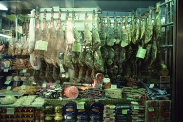 Meat hanging in deli