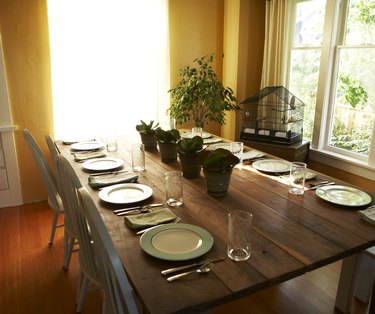 Table setting in light filled dining room