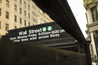 Wall Street subway station sign, Manhattan, New York City, NY