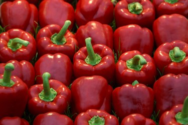 Bunch of red bell peppers