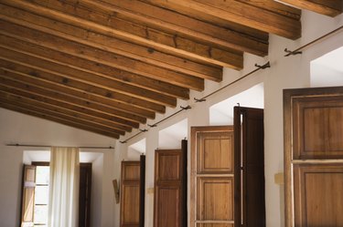 Home with wooden ceiling beams