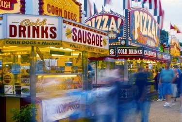 Food stands with elaborate signs