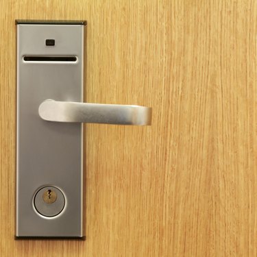 Close-up of hotel bedroom door