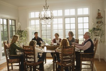 Family sitting around dining room table
