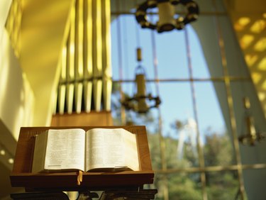 bible on a lectern in church