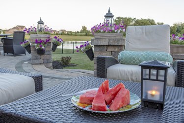 Brick Patio with furniture in use