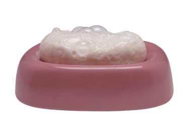 Soap bar, wet, in soapdish