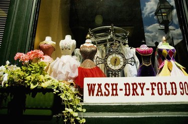 Close-up of a dresses in a display window, Boston, Massachusetts, USA