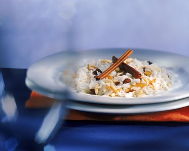 Risotto with cinnamon in plate, selective focus