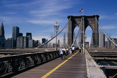 Pedestrians on the Brooklyn Bridge