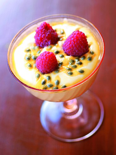 Photo, pudding with raspberries, Color, High res