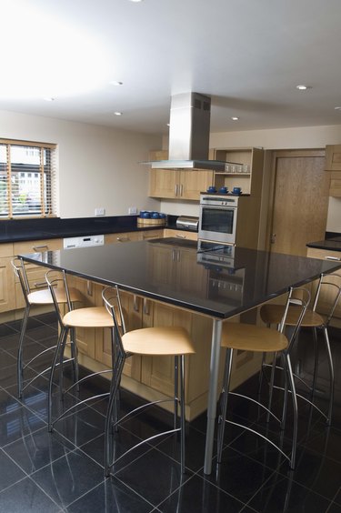 Barstools around kitchen island