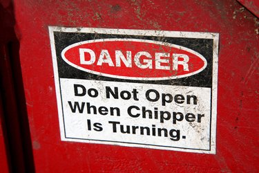 Danger sign on woodchipper