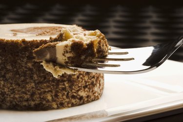 Close-up of a chocolate cake in a serving tray