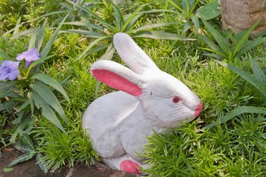 White rabbit statue in the garden
