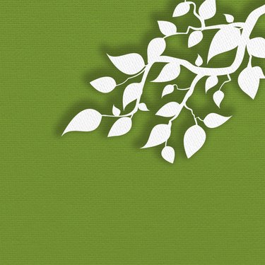 Paper leaves on green background.