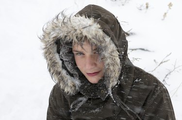 Boy in snow storm