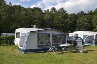 Caravan and shelter at the camping