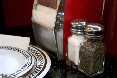 place setting in diner, classic red and black