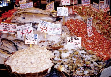 Seafood at Pike Market in Seattle, Washington, USA