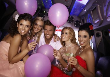 Young people having party in limo