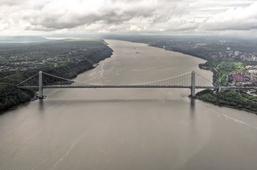 Hudson River from a helicopter, New York, USA.