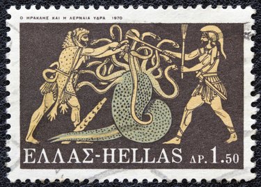 Greek stamp shows Hercules killing Lernaean Hydra (1970)