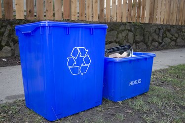 blue recycle bins