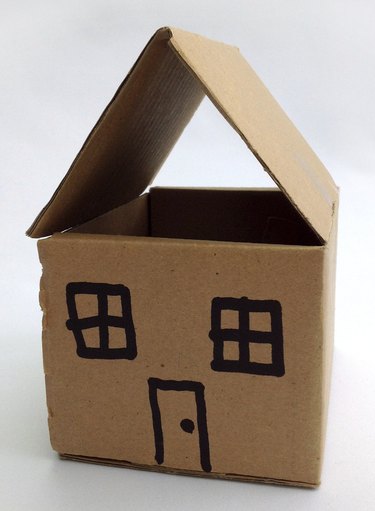 Image of dolls house made from cardboard - angled view