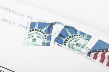 Postage stamp printed in USA shows the Statue of Liberty.