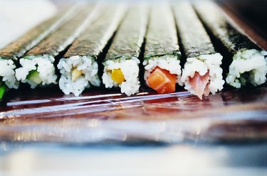 Close-up of Sushi in a Line