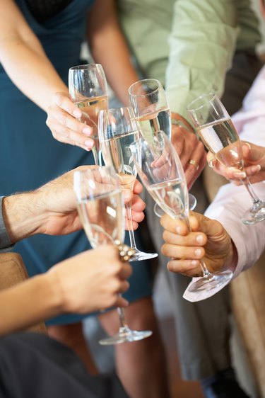 People toasting wineglasses at party