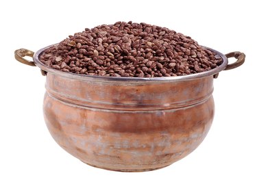 Pinto beans in a copper pot