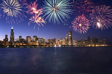 Fireworks over Chicago skyline