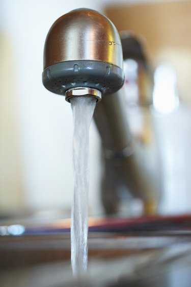 Water flowing from kitchen sink