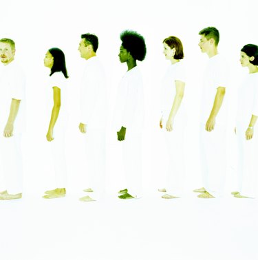 Group of teenagers and adults in white, profile