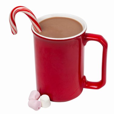 Close up view of a mug of hot chocolate and marshmallows