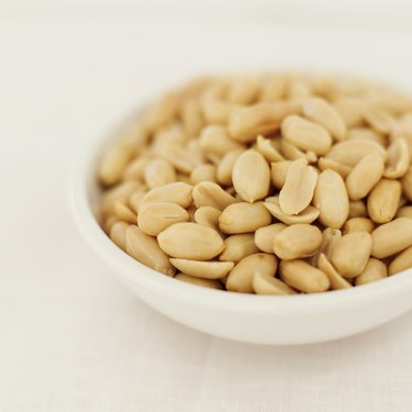 high angle view of a bowl of peanuts