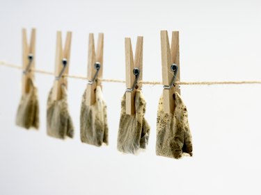 Tea bags drying on clothesline