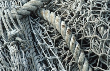 Close-up of tangled ropes and fishing nets