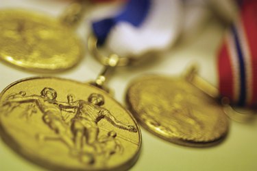 Soccer medals, close-up