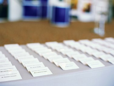 close-up of id cards in a row at an exhibition